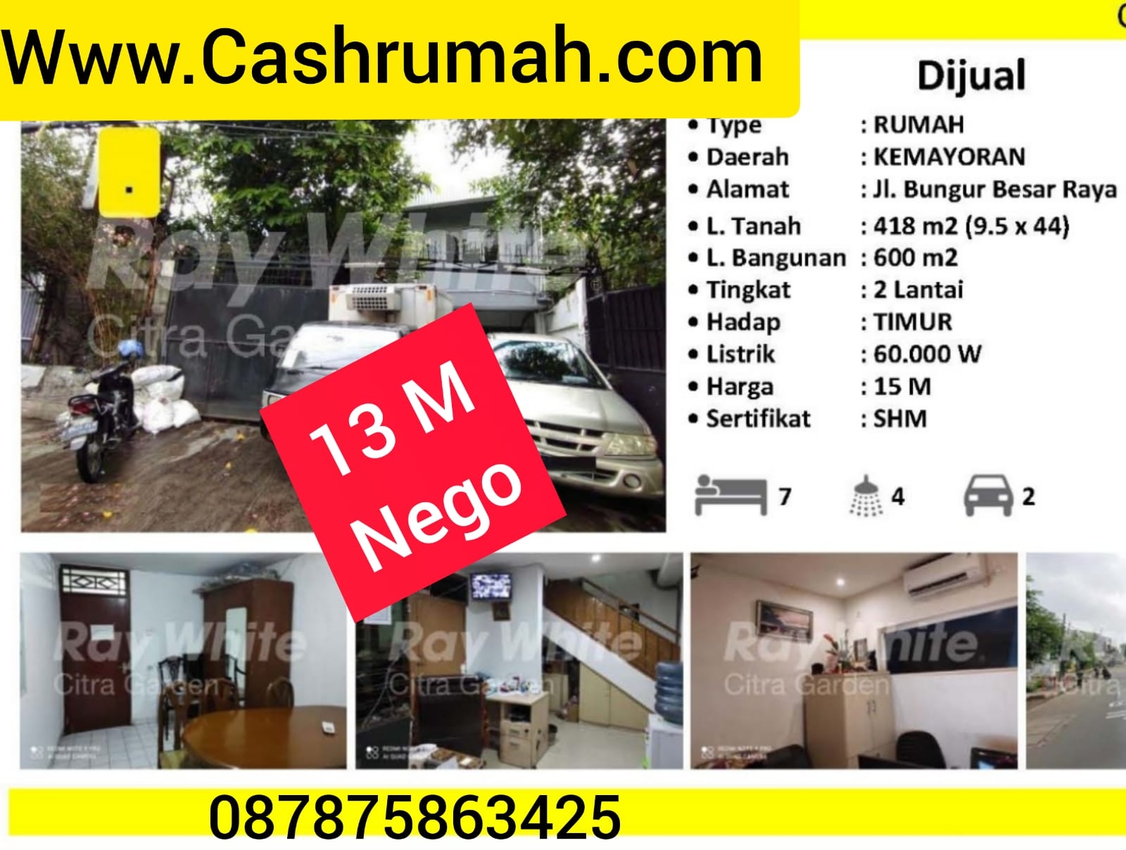 Jual Rumah Bungur Besar Raya Kantor Gudang 425m Tato 087875863425